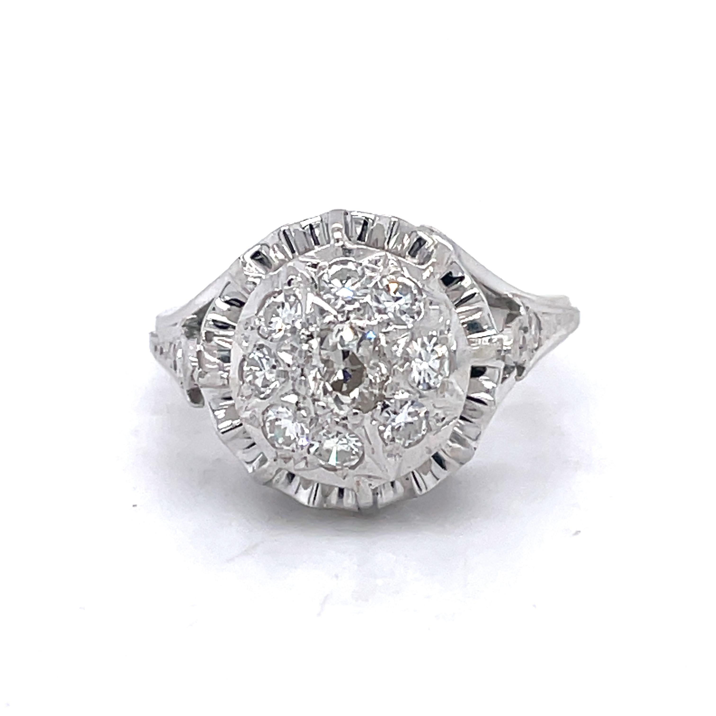 Unique Vintage Engagement Ring 0.55ct Natural Diamond, 18K white gold, Dome ring For Sale 4