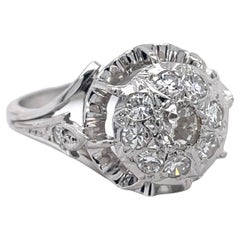 Unique Vintage Engagement Ring 0.55ct Natural Diamond, 18K white gold, Dome ring