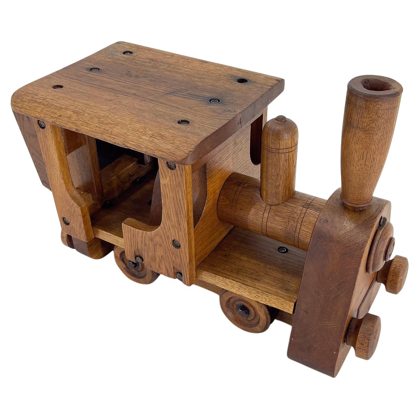 Unique Vintage Handcrafted Oak Wood Stool in Shape of Locomotive, 1950s For Sale