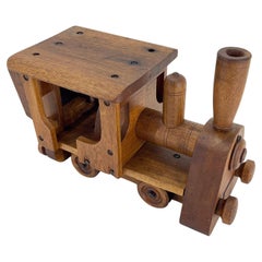 Unique Used Handcrafted Oak Wood Stool in Shape of Locomotive, 1950s