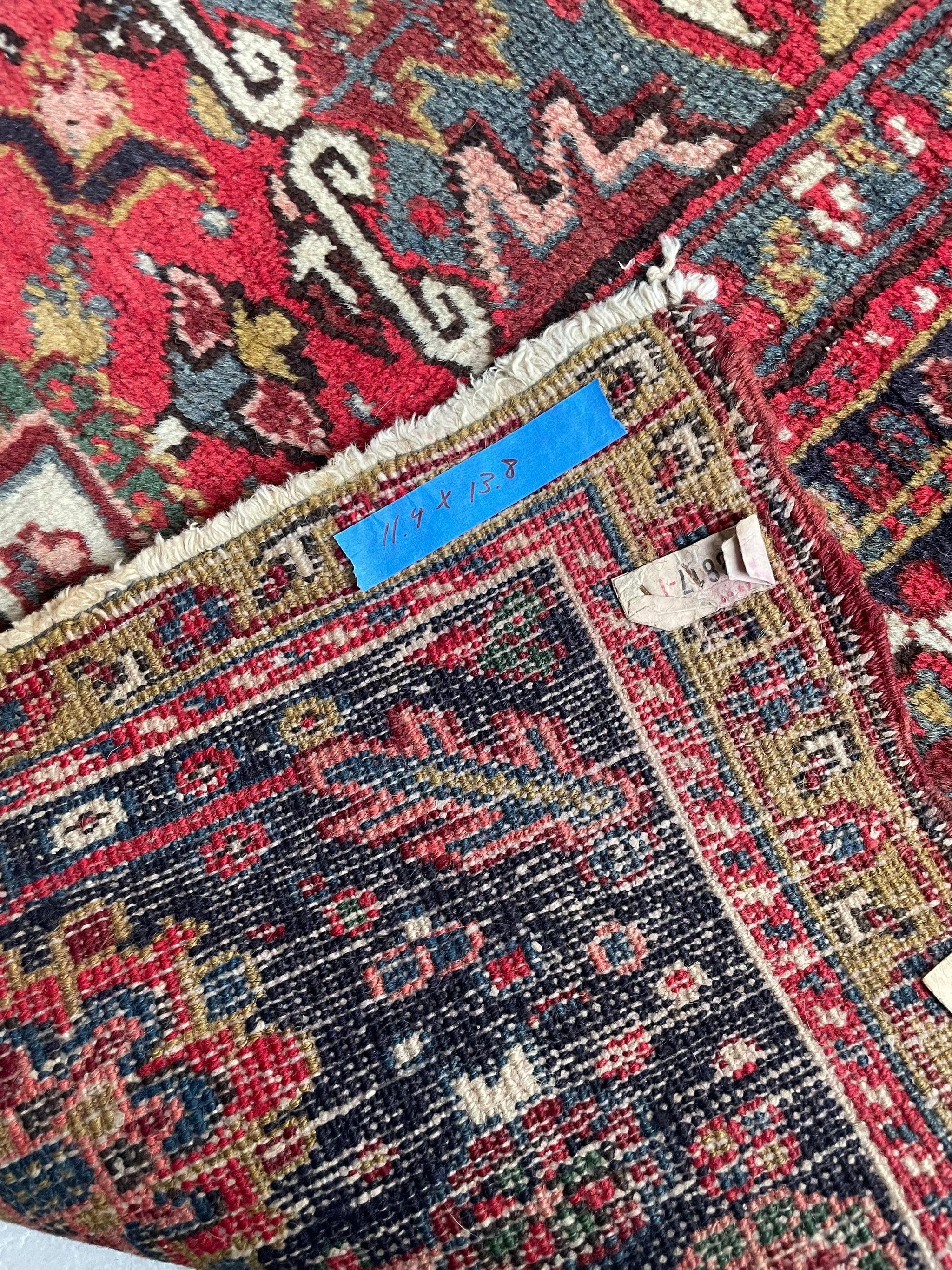 Unique Vintage Heriz Rug in Saffron & Teal Color, circa 1950's For Sale 2