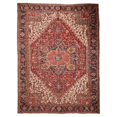 Tapis Heriz vintage unique en couleur safran et sarcelle, années 1950