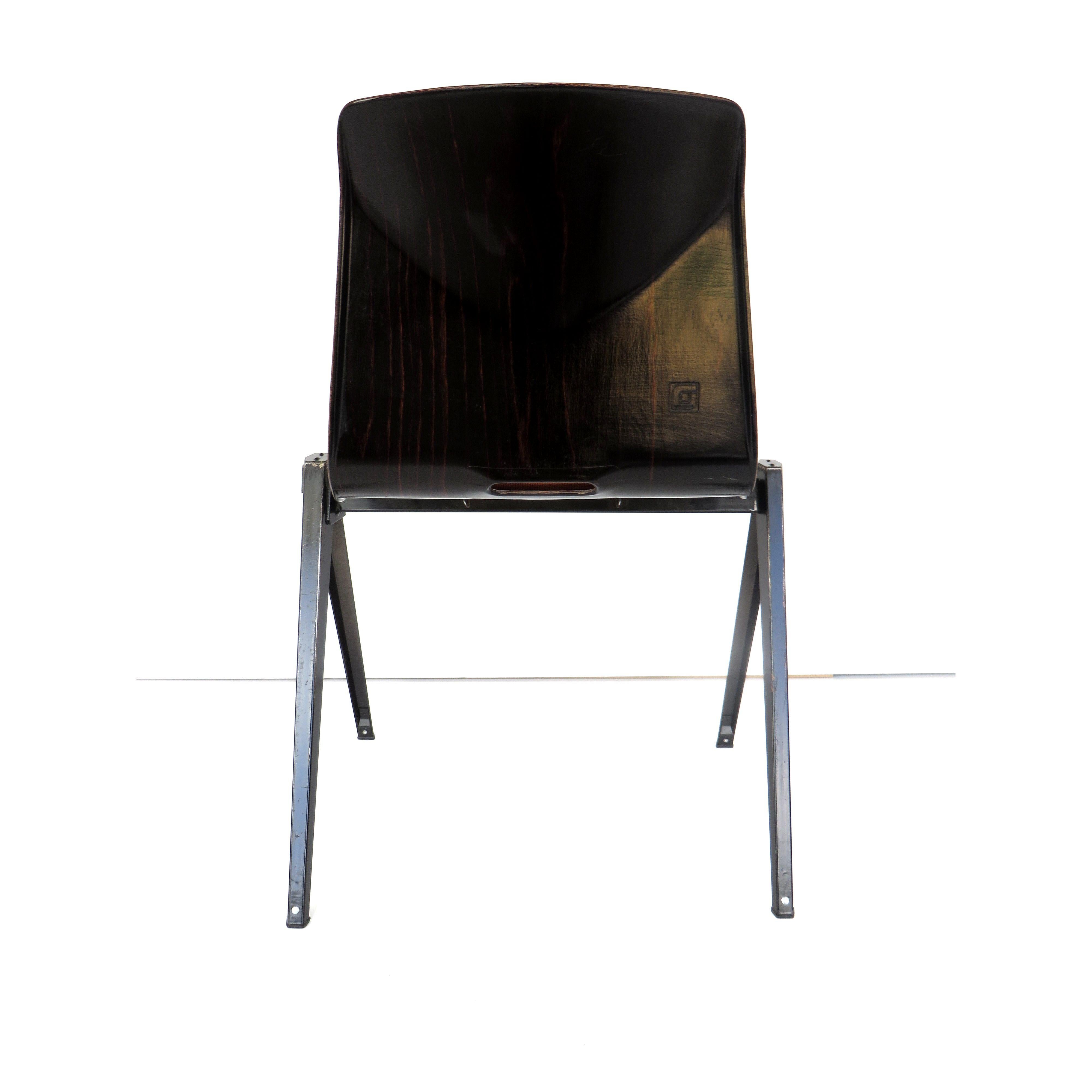 Unique vintage industrial Pagholz plywood school chair from Galvanitas S22 with new upholstery.

Dimensions:
Width total: 53.5 cm
Seat width: 40 cm
Seat height: 44 – 46 cm
Back height: 79.5 cm
Depth seat: 40 cm