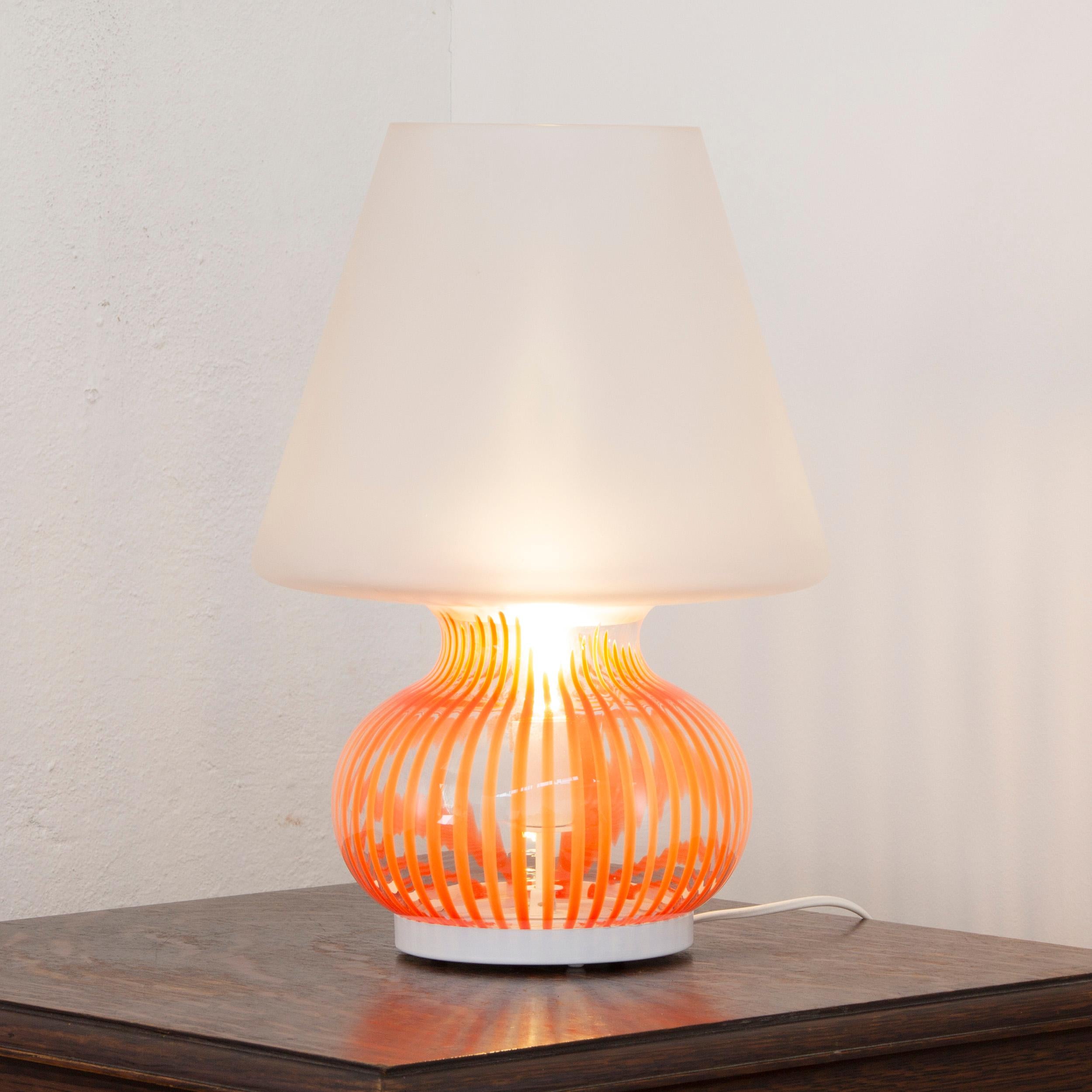 Unique Vintage italian design mushroom lamp, frost white orange Murano glass 70s en venta 5