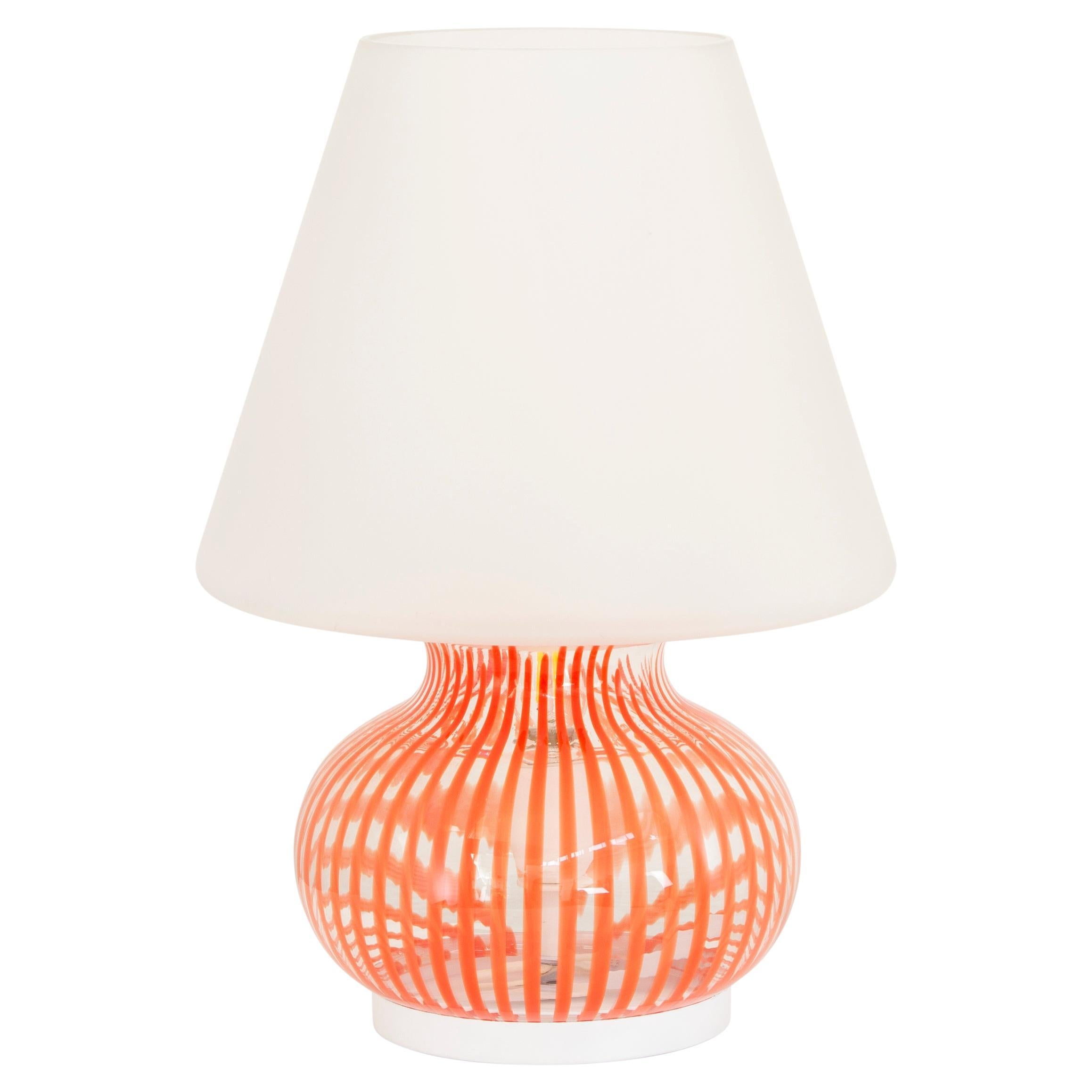 Unique Vintage italian design mushroom lamp, frost white orange Murano glass 70s