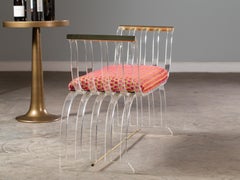 Unique Vintage Italian Lucite Brass Bench, circa 1970