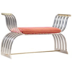 Unique Vintage Italian Lucite Brass Bench, circa 1970