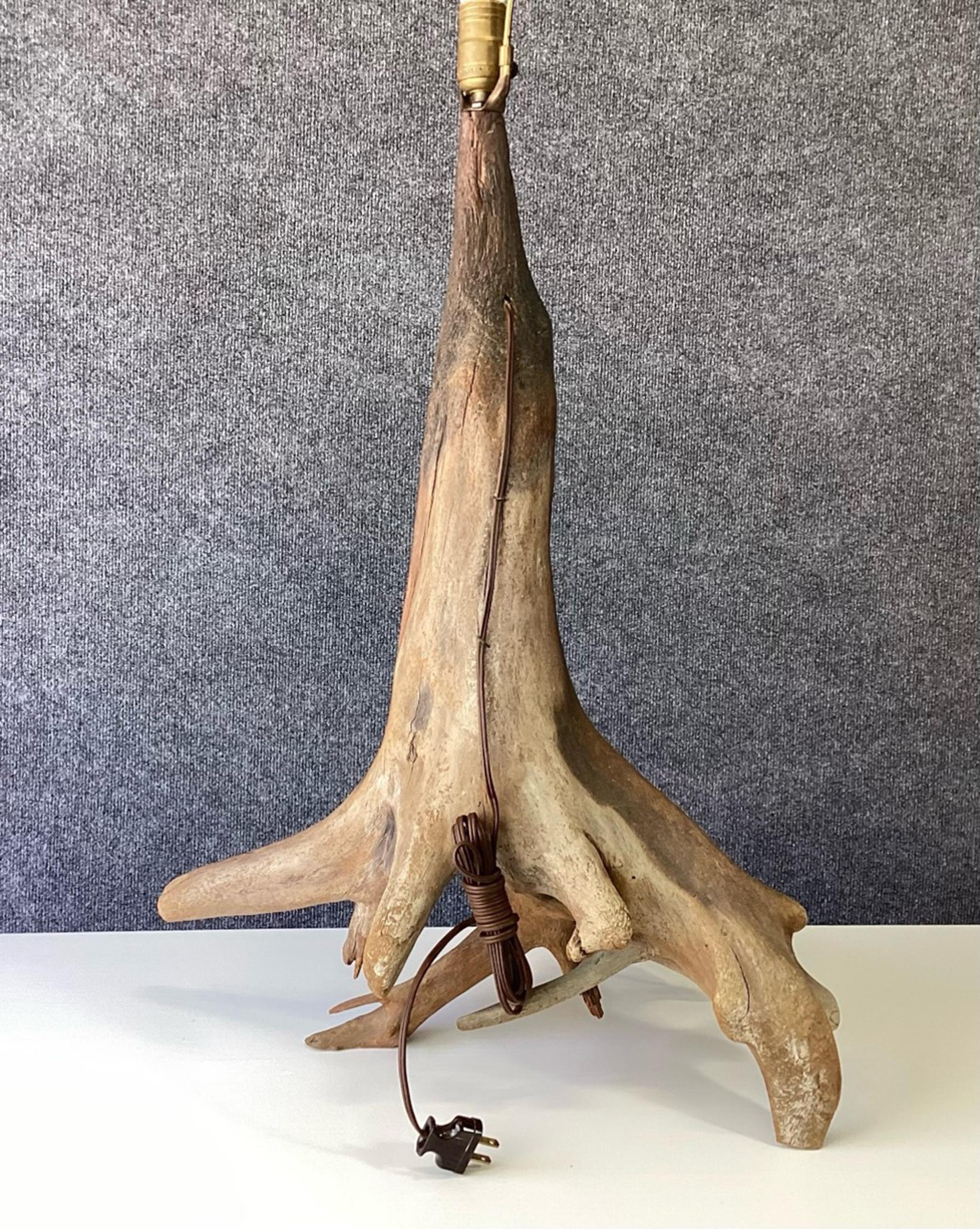Unique Vintage & Large Driftwood or Root Wood Large Table Lamp Mid-Century Mod In Good Condition For Sale In Philadelphia, PA