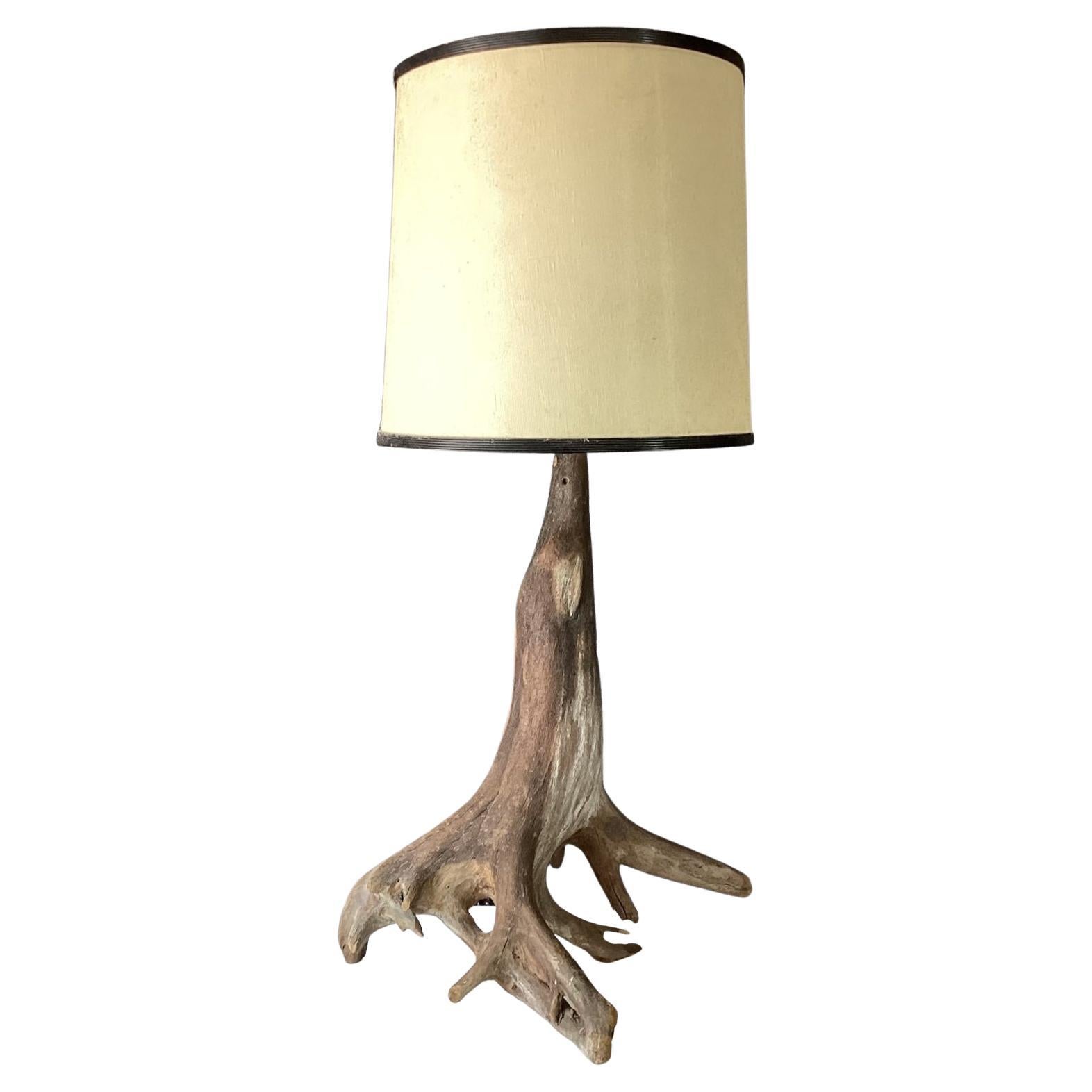 Unique Vintage & Large Driftwood or Root Wood Large Table Lamp Mid-Century Mod For Sale