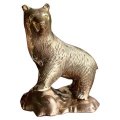 Vintage Large Etched Solid Brass Bear Animal Figurine