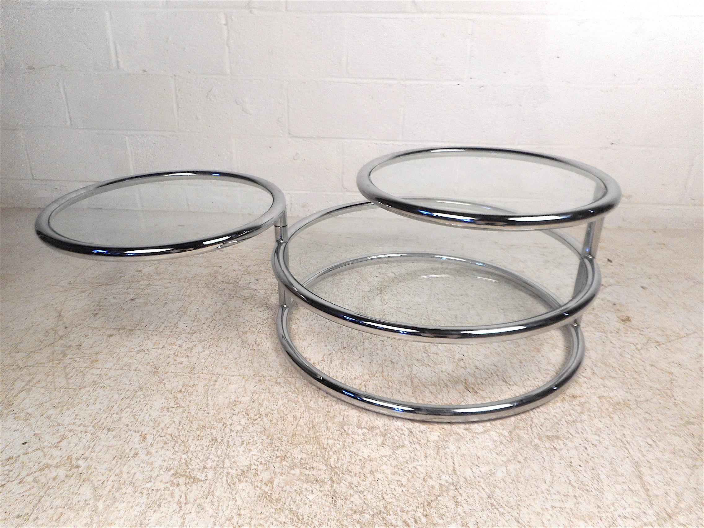 Glass Unique Vintage Modern Three-Tier Swiveling Coffee Table