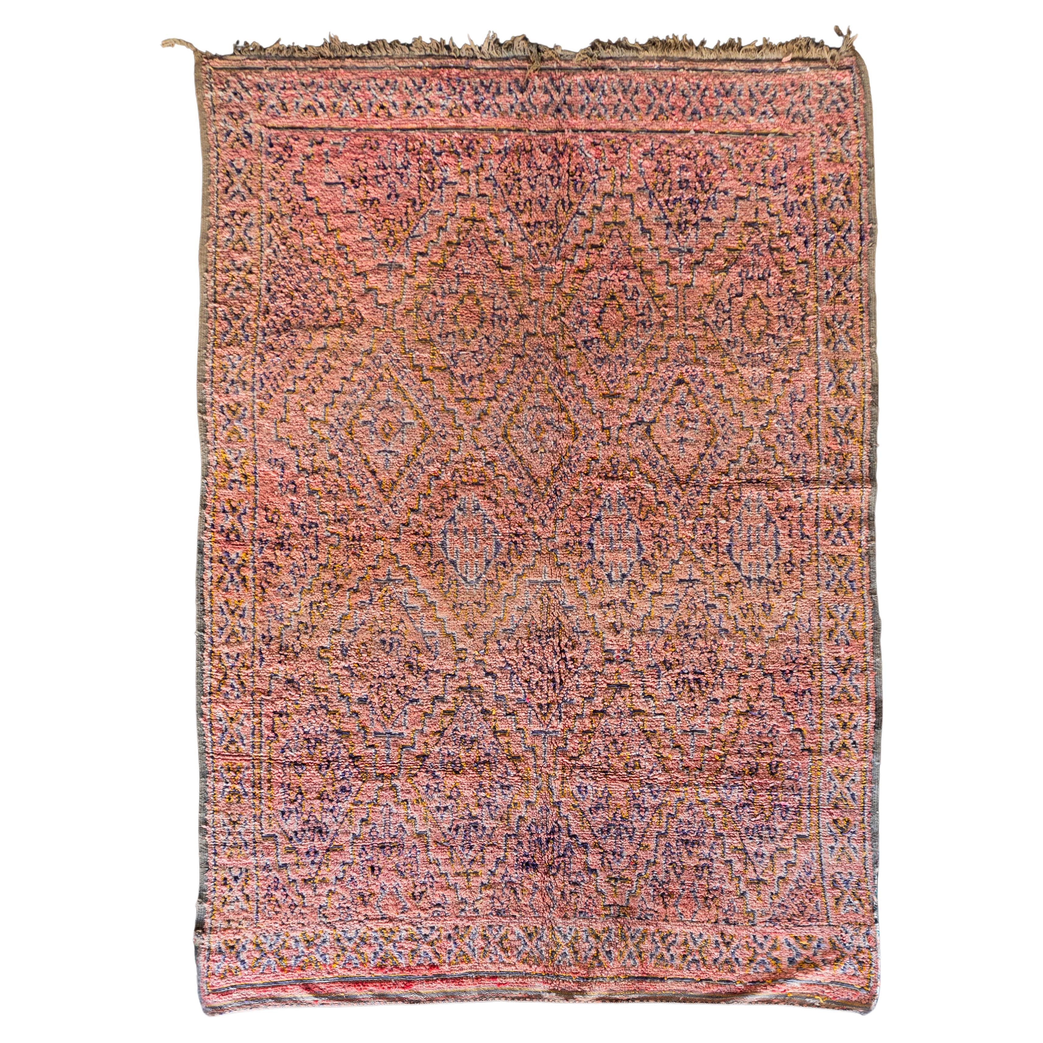 Tapis berbère marocain unique des années 70  100% laine 7,3 x 8,2 Ft 223 x 250 cm