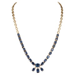 Unique Vintage Oval Cut Sapphire Diamonds Gold Necklace