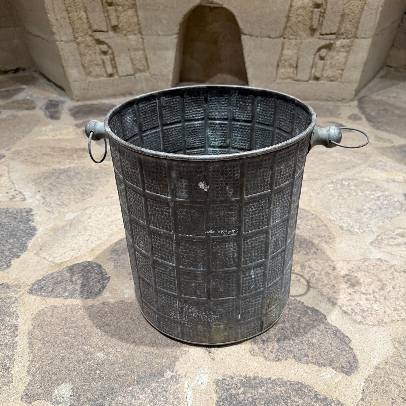 Hollywood Regency Unique Vintage Planter Brass Bucket Hand Hammered Handles Verdigris For Sale