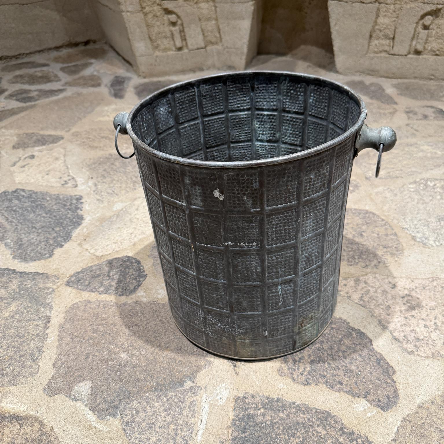 Unknown Unique Vintage Planter Brass Bucket Hand Hammered Handles Verdigris For Sale