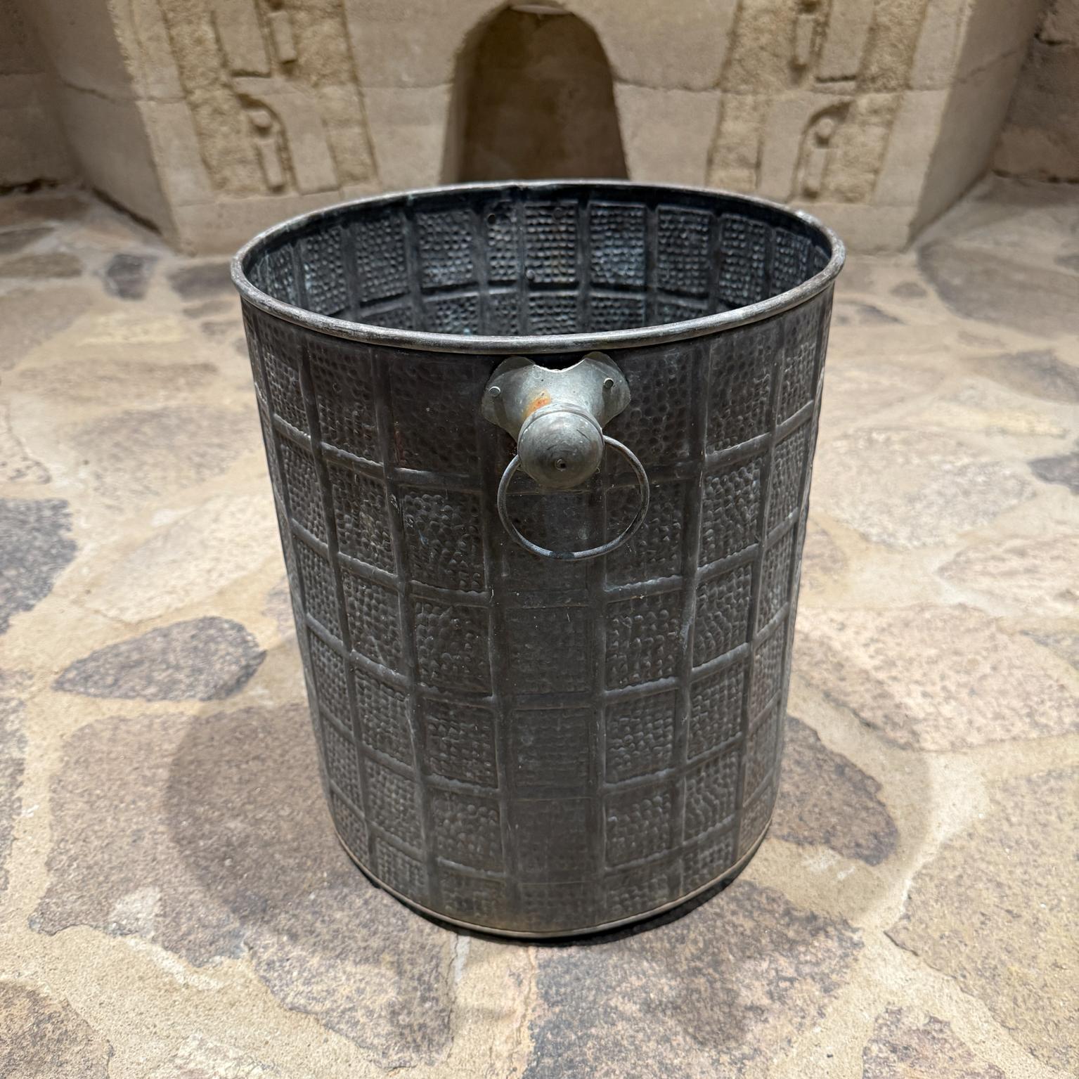 Unique Vintage Planter Brass Bucket Hand Hammered Handles Verdigris In Distressed Condition For Sale In Chula Vista, CA