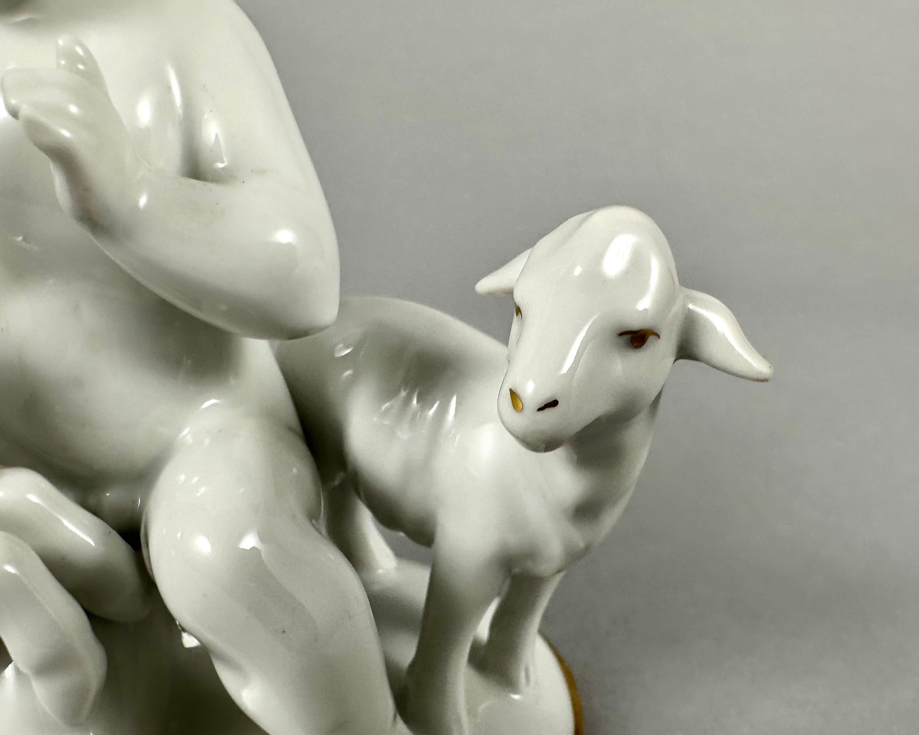 German Unique Vintage Porcelain Figurine Cherub With Lambs Gerold & Co. Tettau Bavaria For Sale