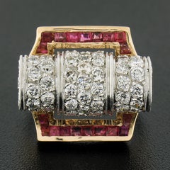 Unique Vintage Retro 14k Gold & Platinum 2.75ctw Diamond & Ruby Insert Ring Set