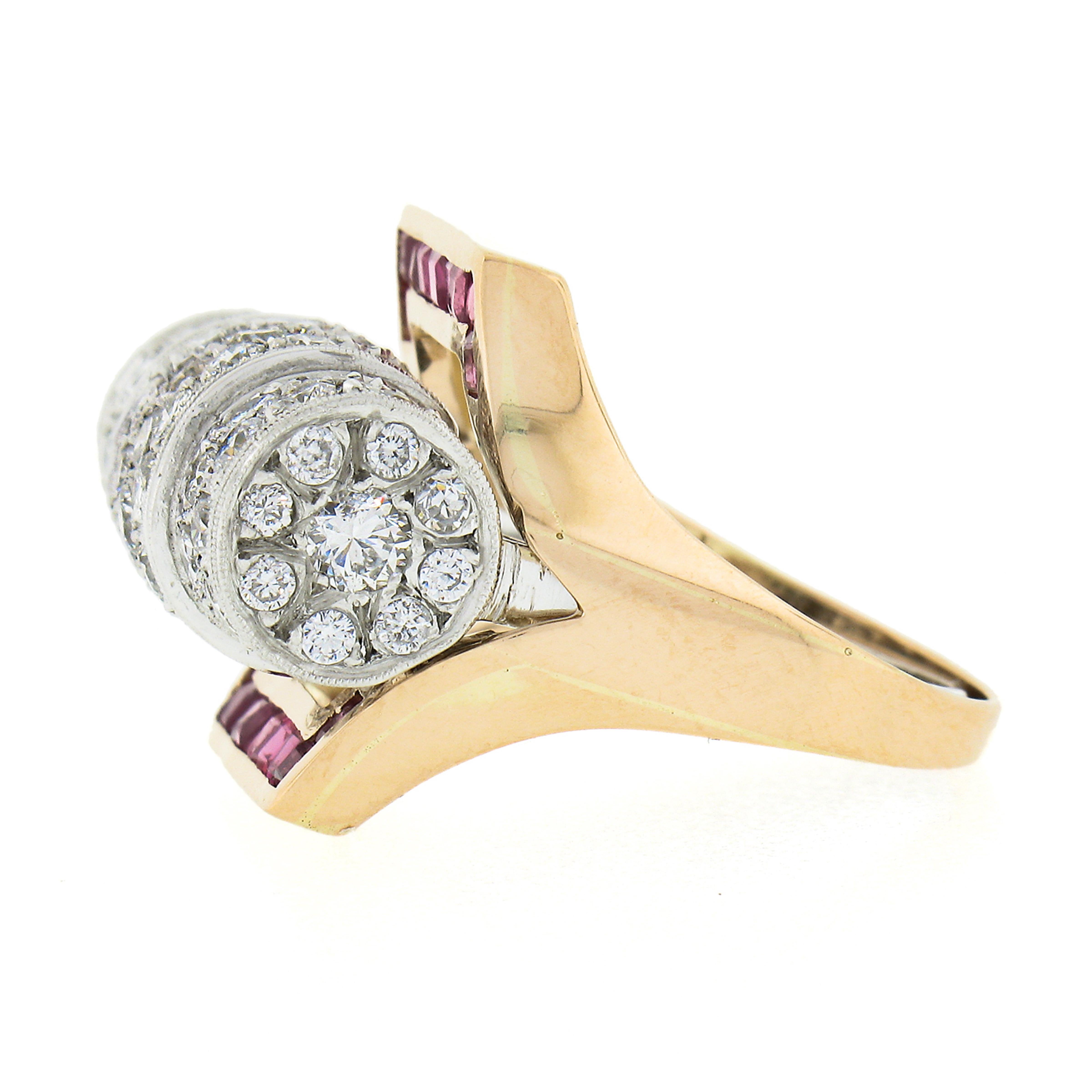 Women's or Men's Unique Vintage Retro 14k Gold & Platinum 2.75ctw Diamond & Ruby Insert Ring Set For Sale