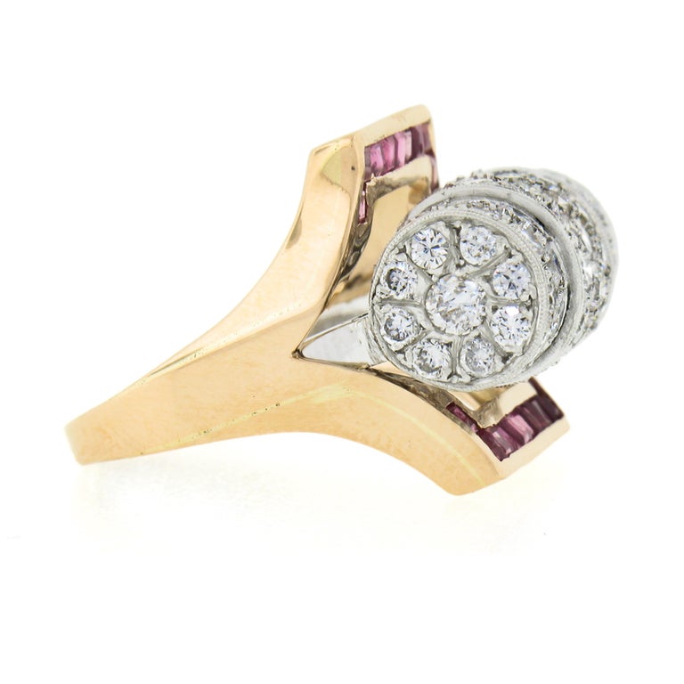 Unique Vintage Retro 14k Gold and Platinum 2.75ctw Diamond and Ruby ...