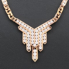 Unique Vintage Round Diamonds Gold Necklace, 18K Yellow Gold