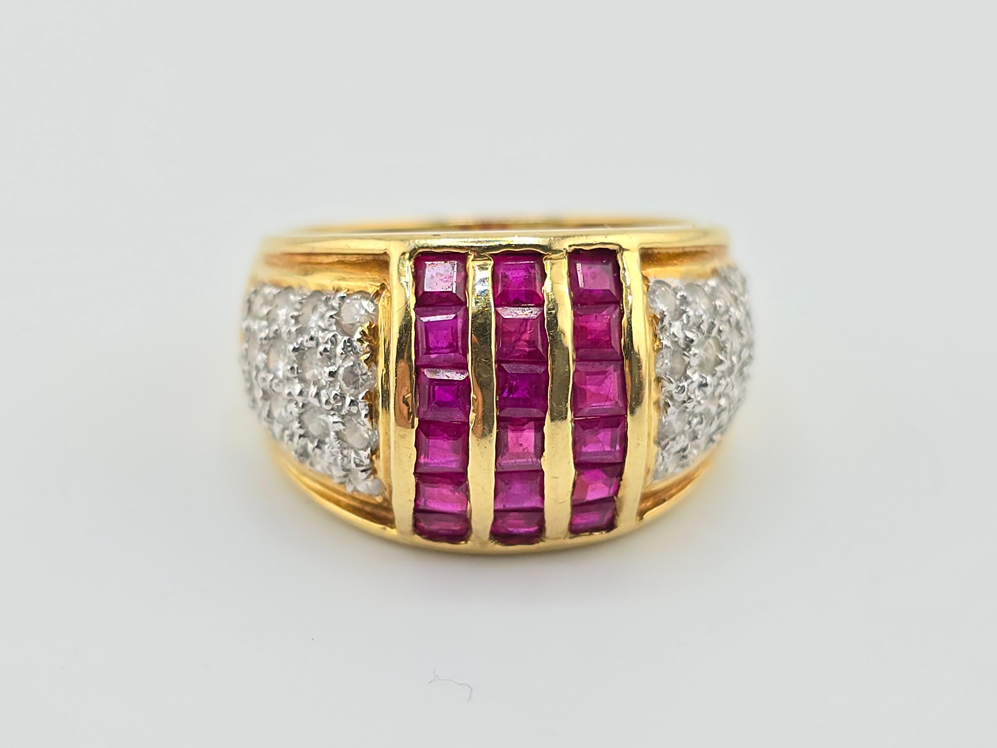 Unique Vintage Ruby & Diamond 18K Yellow Gold Ring 8.05 Grams In Good Condition For Sale In Media, PA