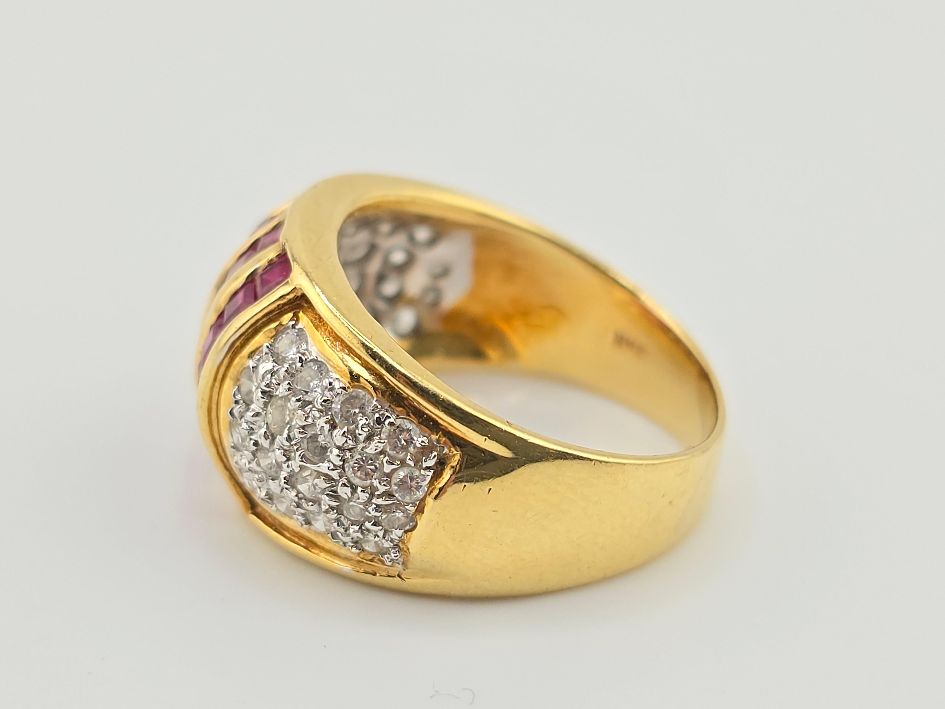 Women's Unique Vintage Ruby & Diamond 18K Yellow Gold Ring 8.05 Grams For Sale