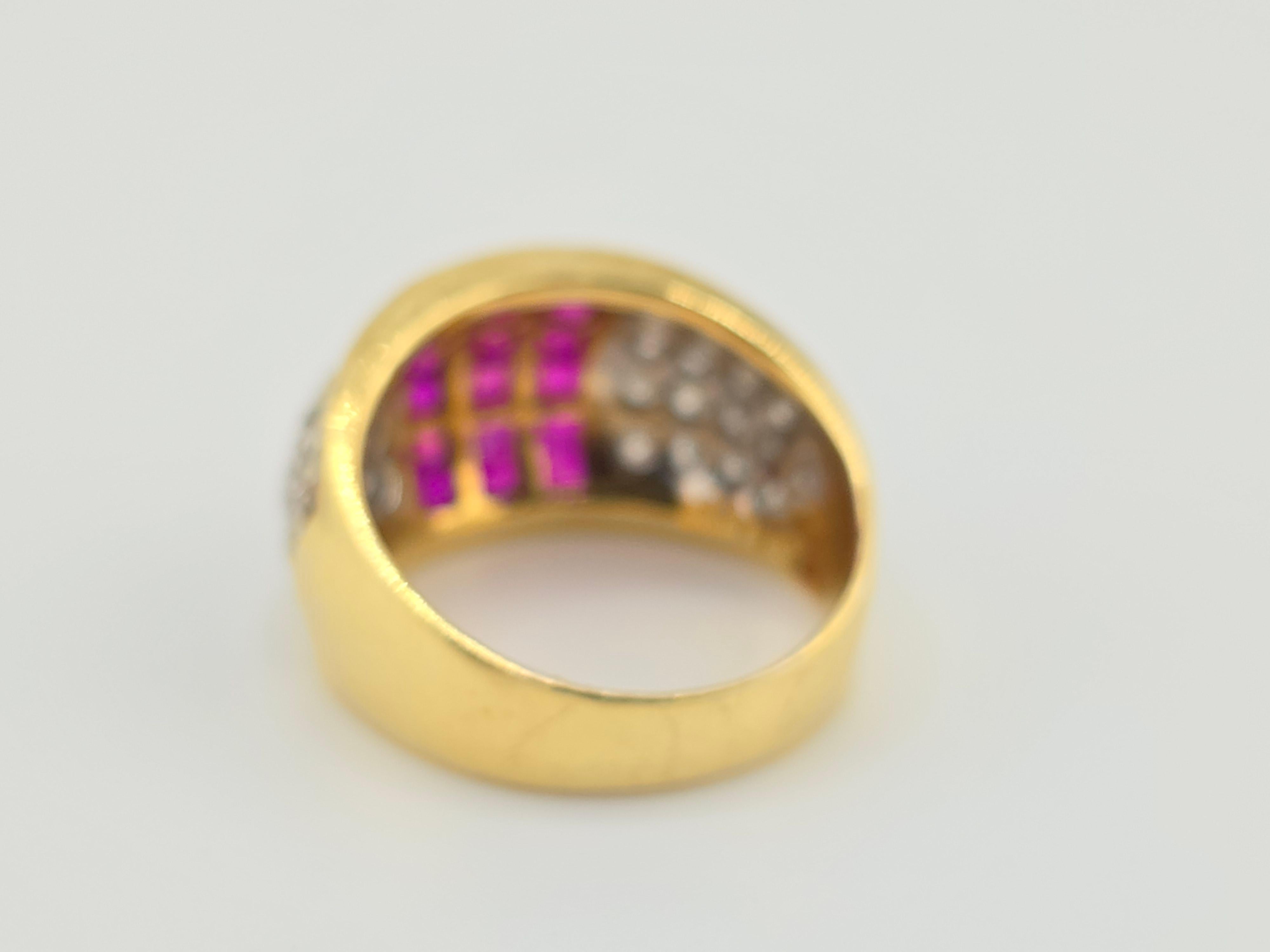 Unique Vintage Ruby & Diamond 18K Yellow Gold Ring 8.05 Grams For Sale 1