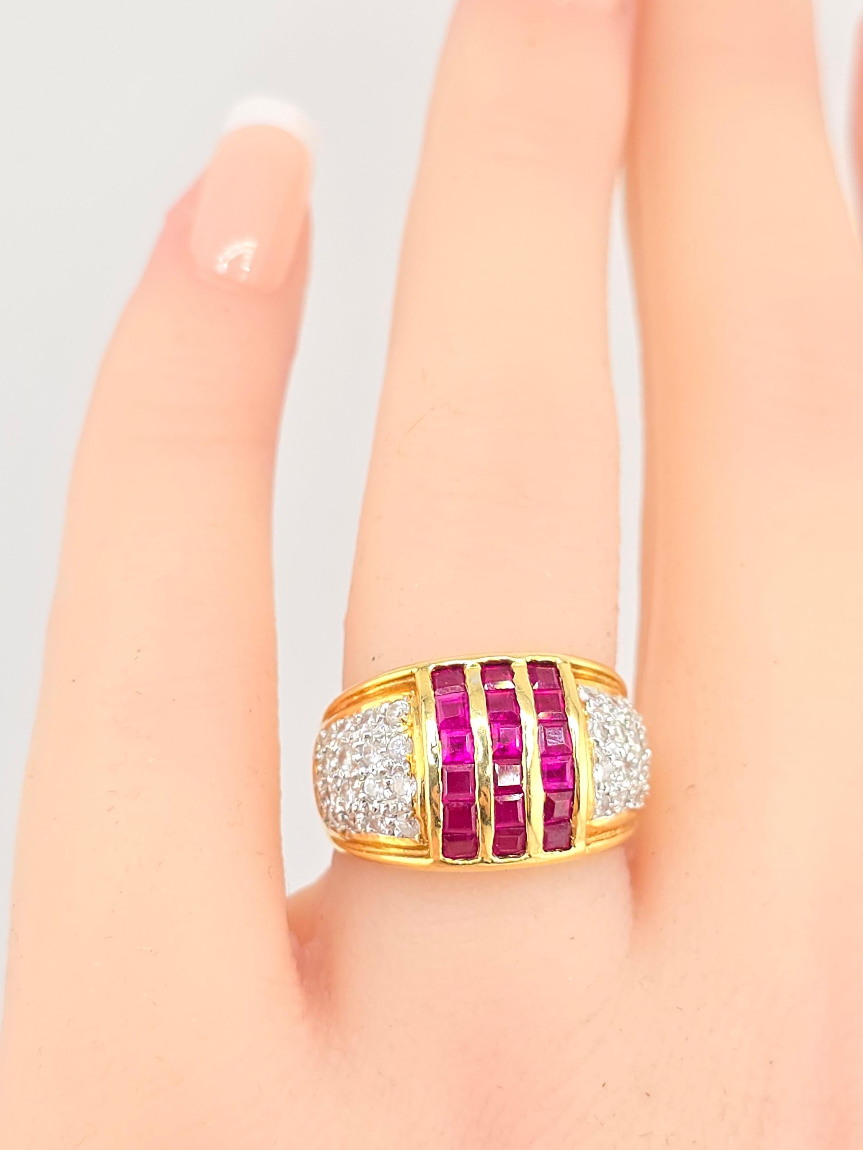 Unique Vintage Ruby & Diamond 18K Yellow Gold Ring 8.05 Grams For Sale 4