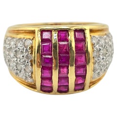 Unique Vintage Ruby & Diamond 18K Yellow Gold Ring 8.05 Grams