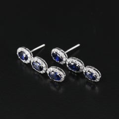 Unique Vintage Sapphire Stud Gold Earring, Antique Sapphire Gold Earrings
