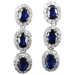 Unique Vintage Sapphire Stud Gold Earring, Antique Sapphire Gold Earrings