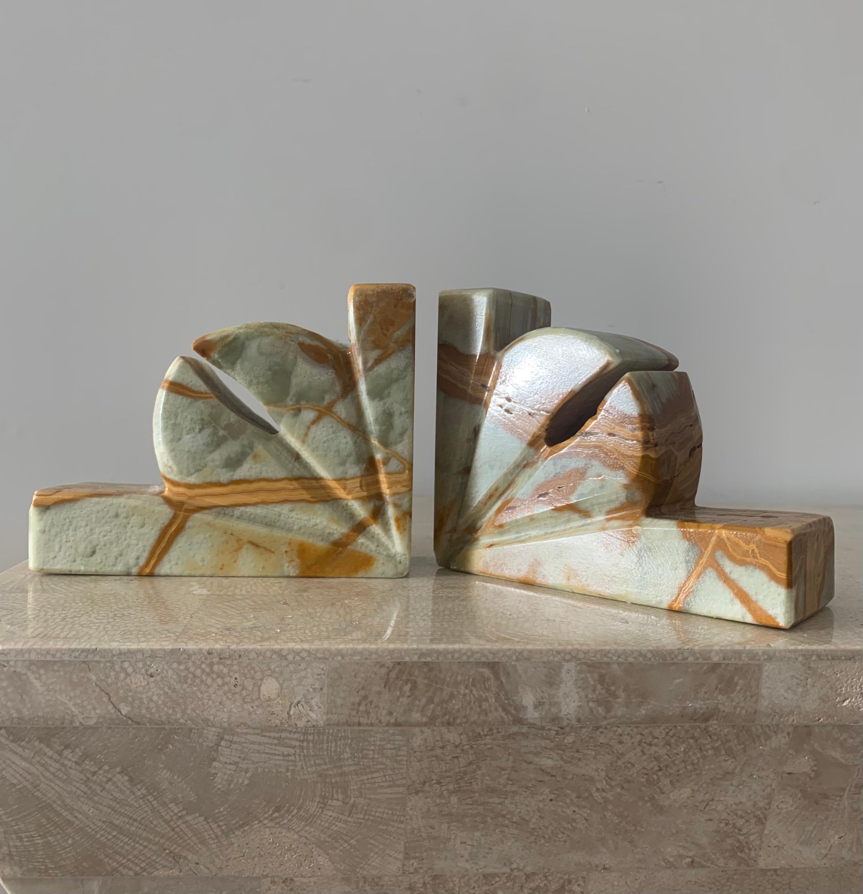 Unique Vintage Sculptural Marble Bookends, 1970s In Good Condition In View Park, CA