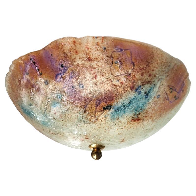 Plafonnier encastré unique en verre d'art texturé fait à la main, années 1960 en vente