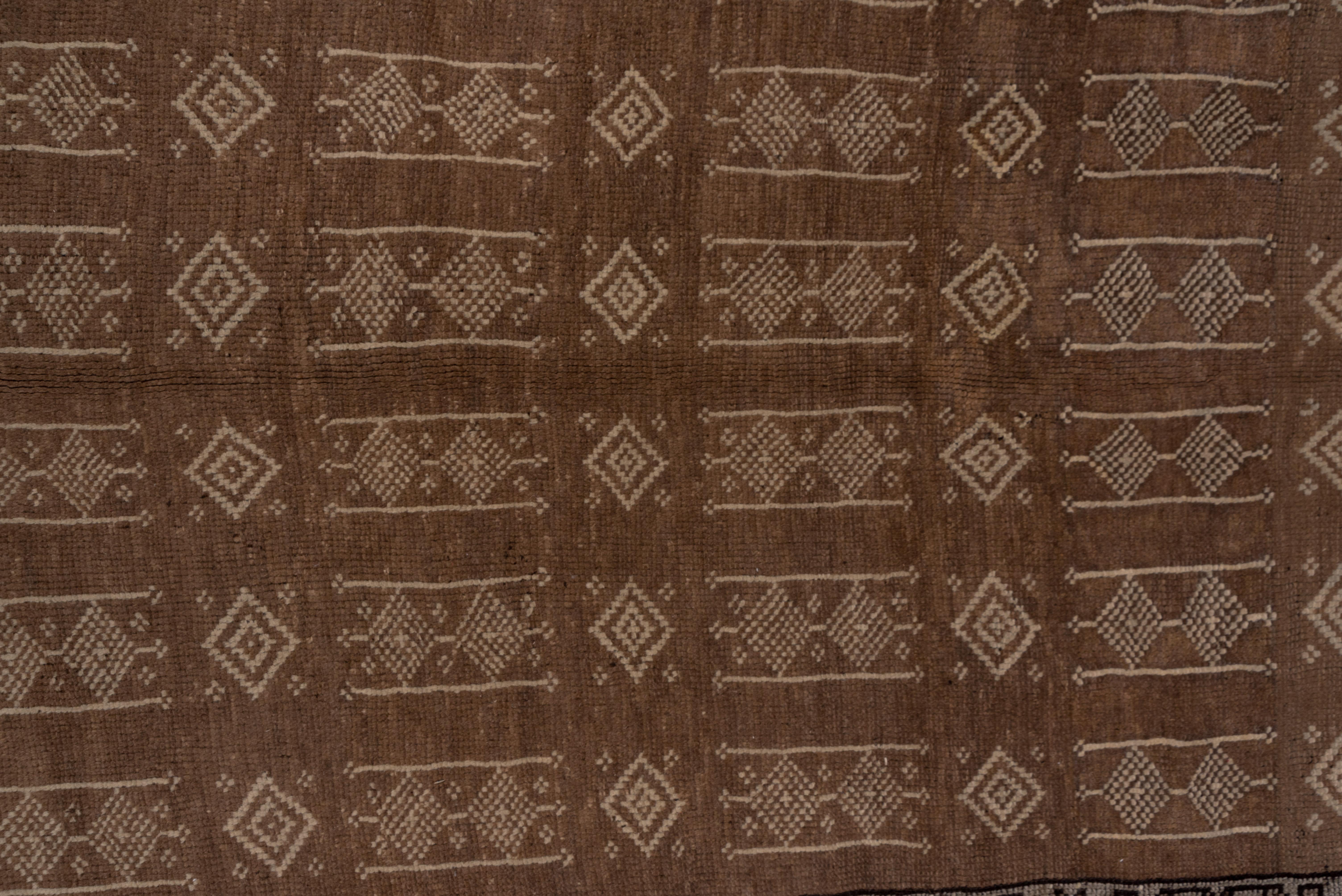 Hand-Knotted Unique Vintage Turkish Kars Gallery Carpet, Brown Palette, Allover Field For Sale