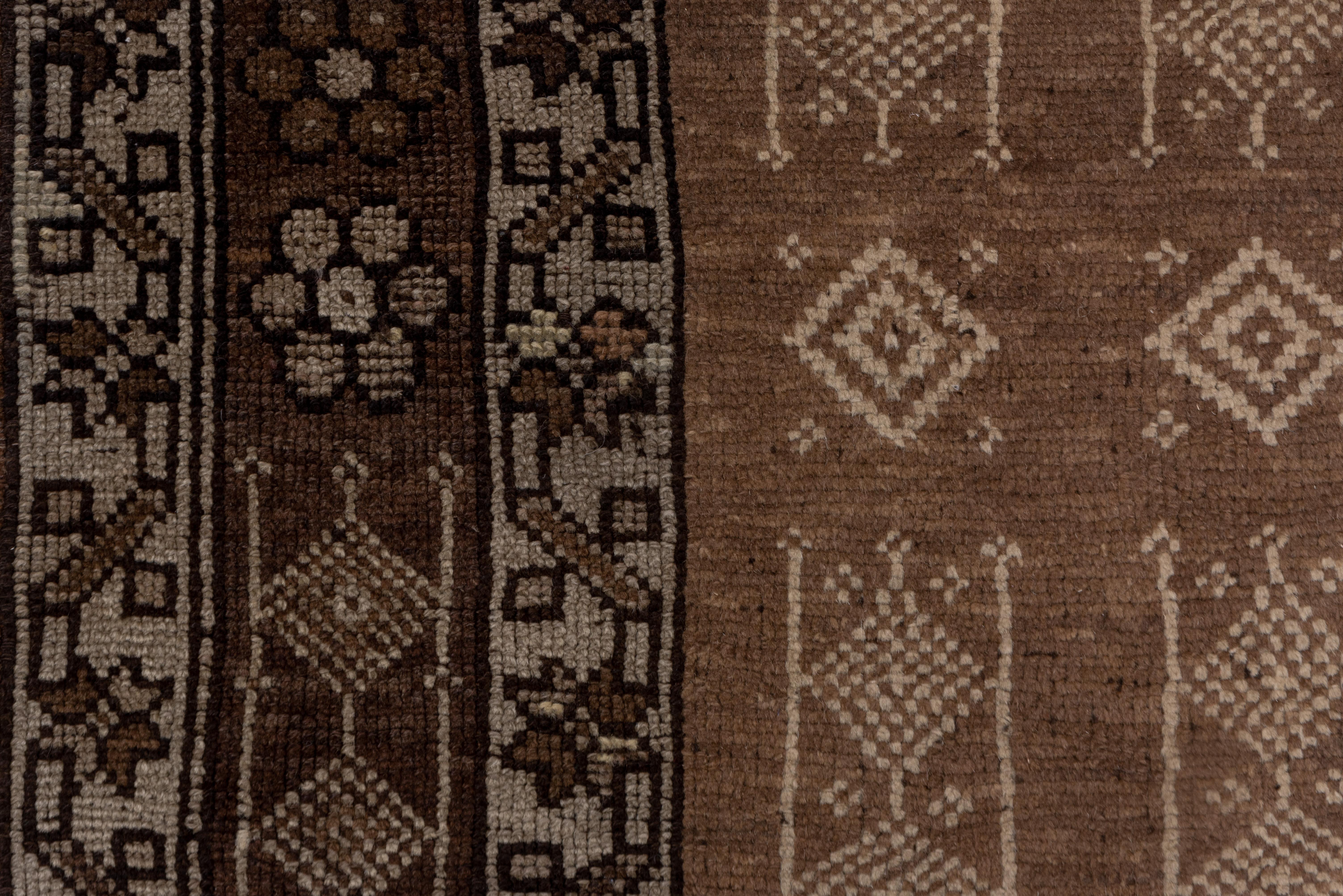 Mid-20th Century Unique Vintage Turkish Kars Gallery Carpet, Brown Palette, Allover Field For Sale