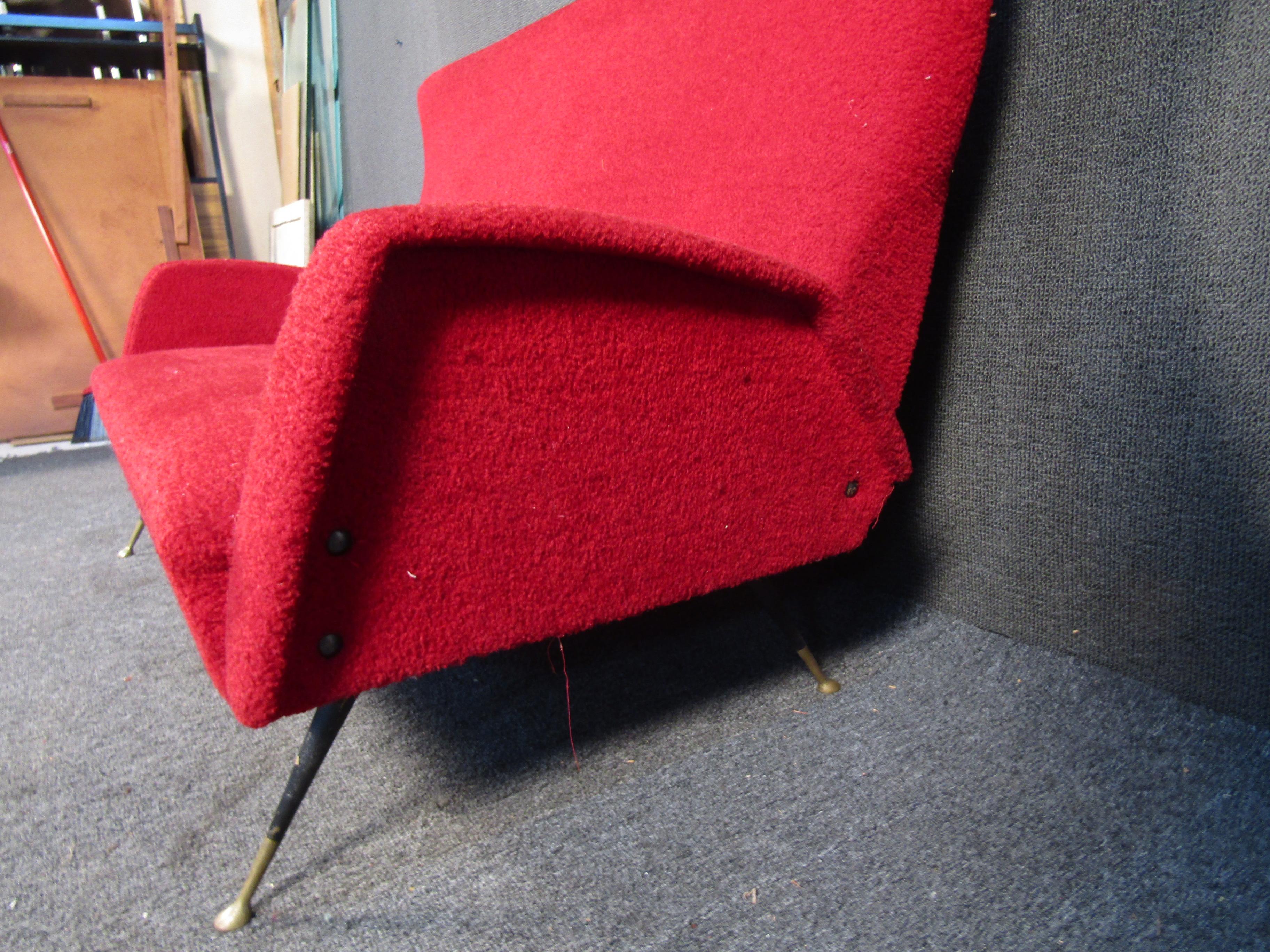Mid-20th Century Unique Vintage Wingback Red Loveseat For Sale