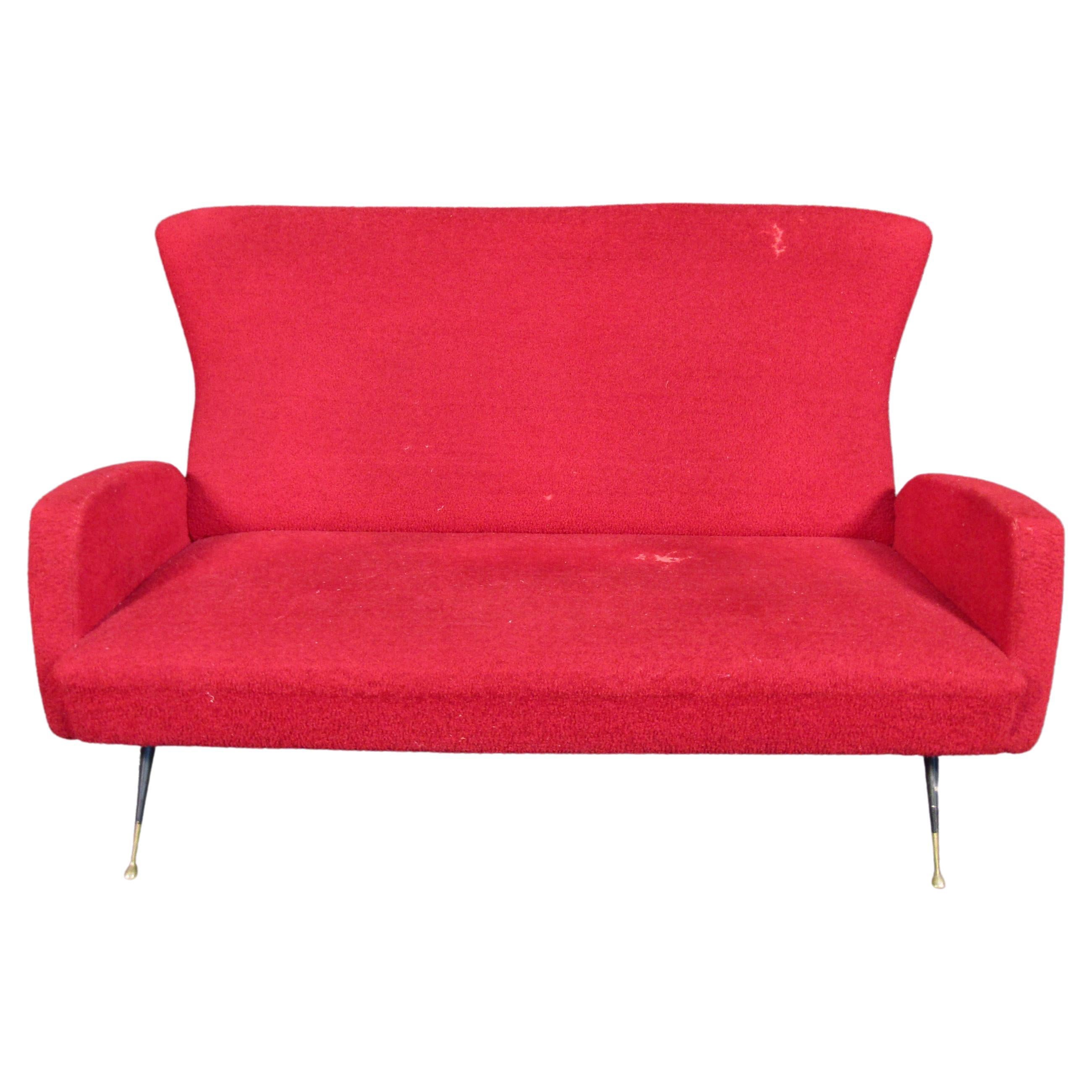 Unique Vintage Wingback Red Loveseat For Sale
