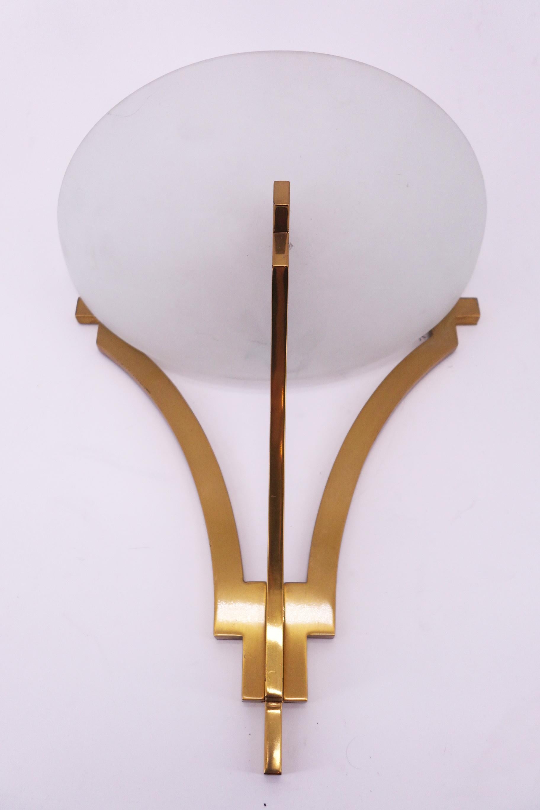 Modern Unique Wall Lamp with Brass and Glass Bowl For Sale