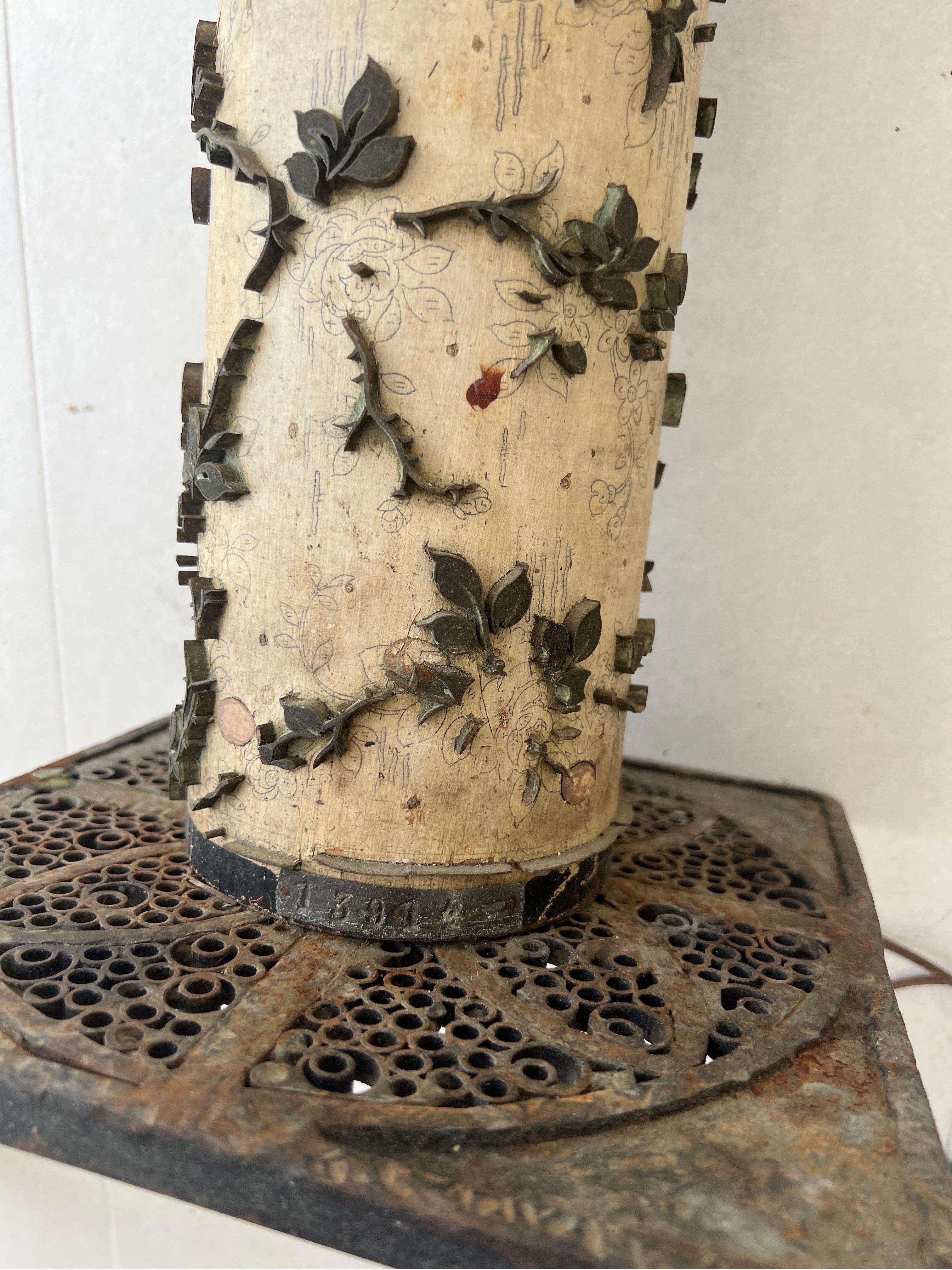 French Unique wall paper printing cylinder Table lamp 1880 France For Sale