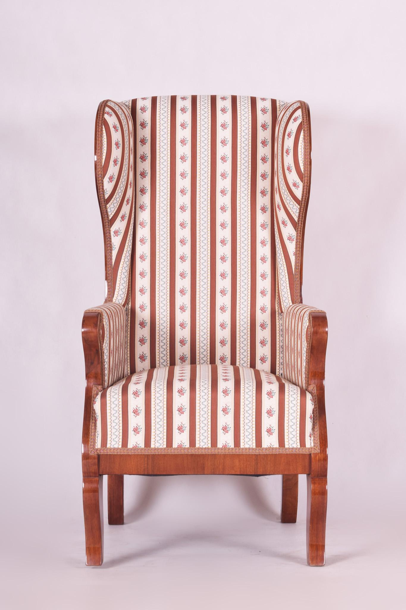 Unique Walnut Biedermeier Wing Chair, Completely Restored, New Upholstery 1