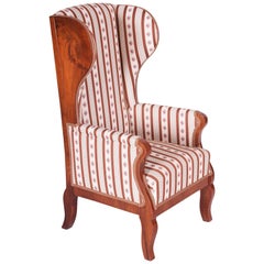 Unique Walnut Biedermeier Wing Chair, Completely Restored, New Upholstery