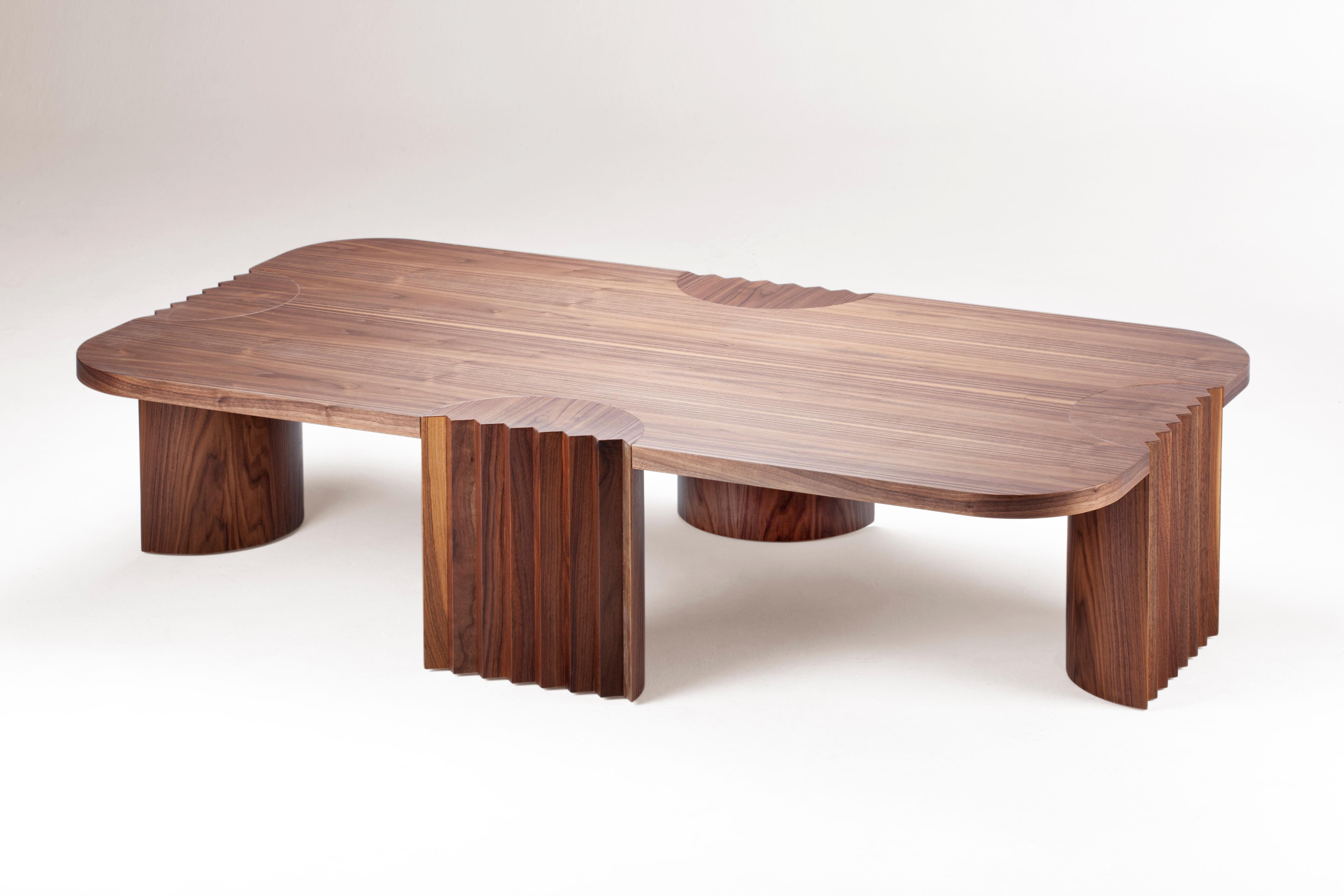 Unique walnut caravel center table by Collector
Dimensions: W 150 x D 80 x H 35 cm
Materials: Fabric, walnut wood 
Other materials available.

The Collector brand aims to be part of the daily life by fusing furniture to our home routine and