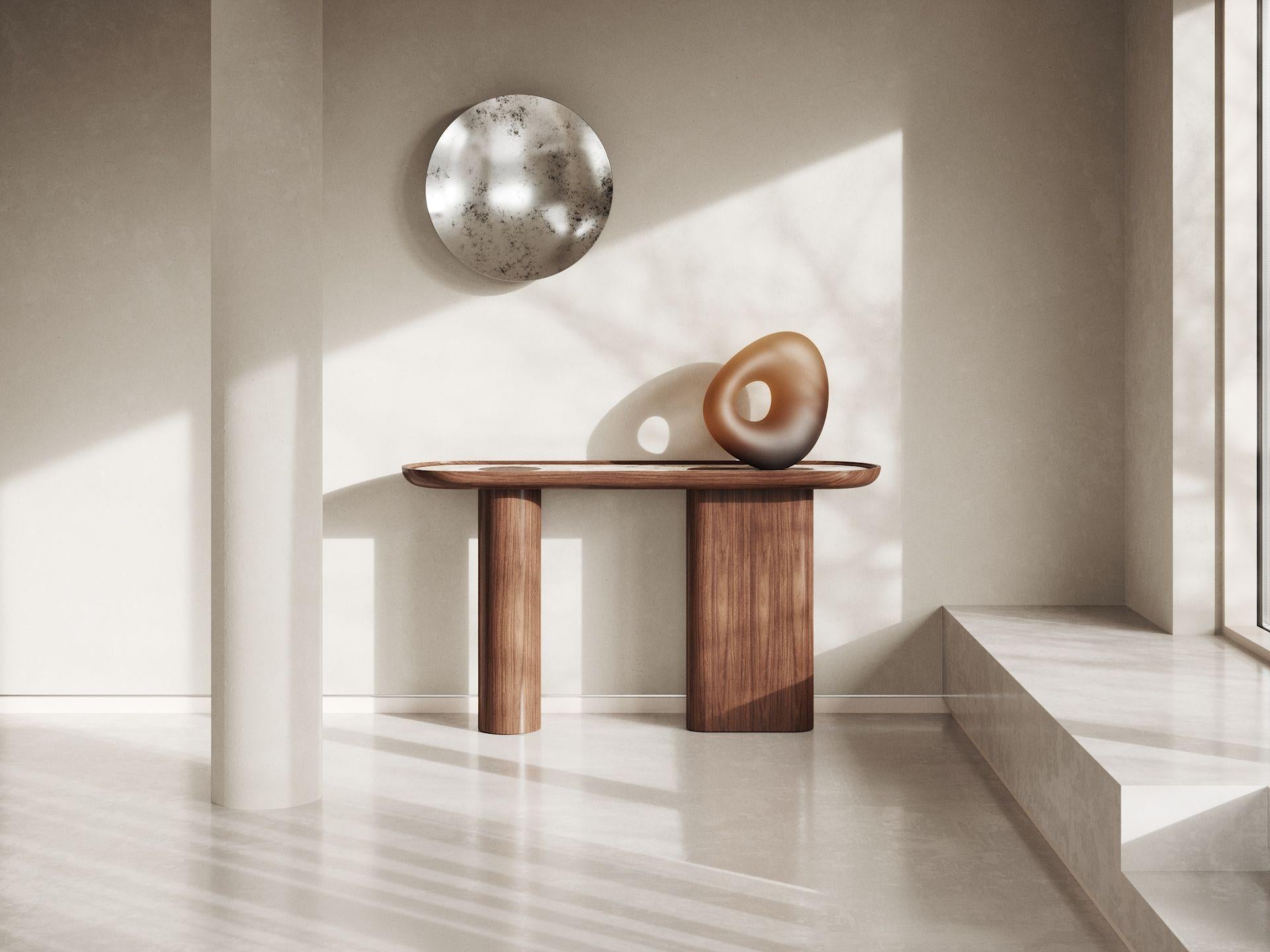 Consolle ovale in legno di noce con piano in marmo bianco inserito di Ultramobili in vendita 1