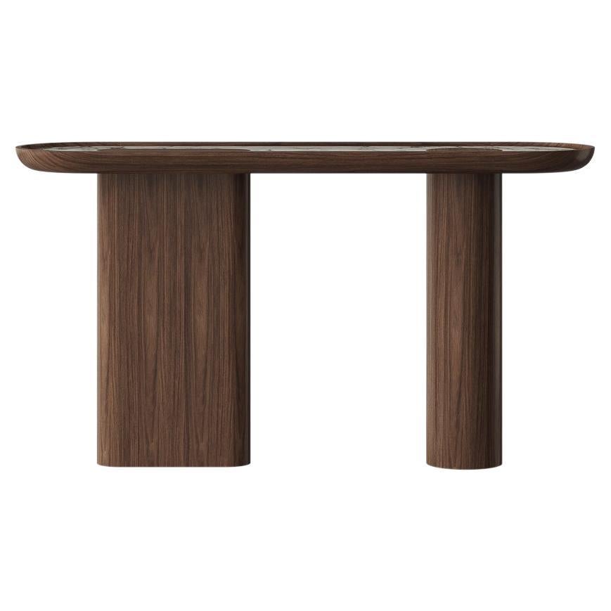 Oval Walnut Wood Console with Inserted White Marble Top by Ultramobili