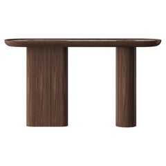 Oval Walnut Wood Console with Inserted White Marble Top by Ultramobili