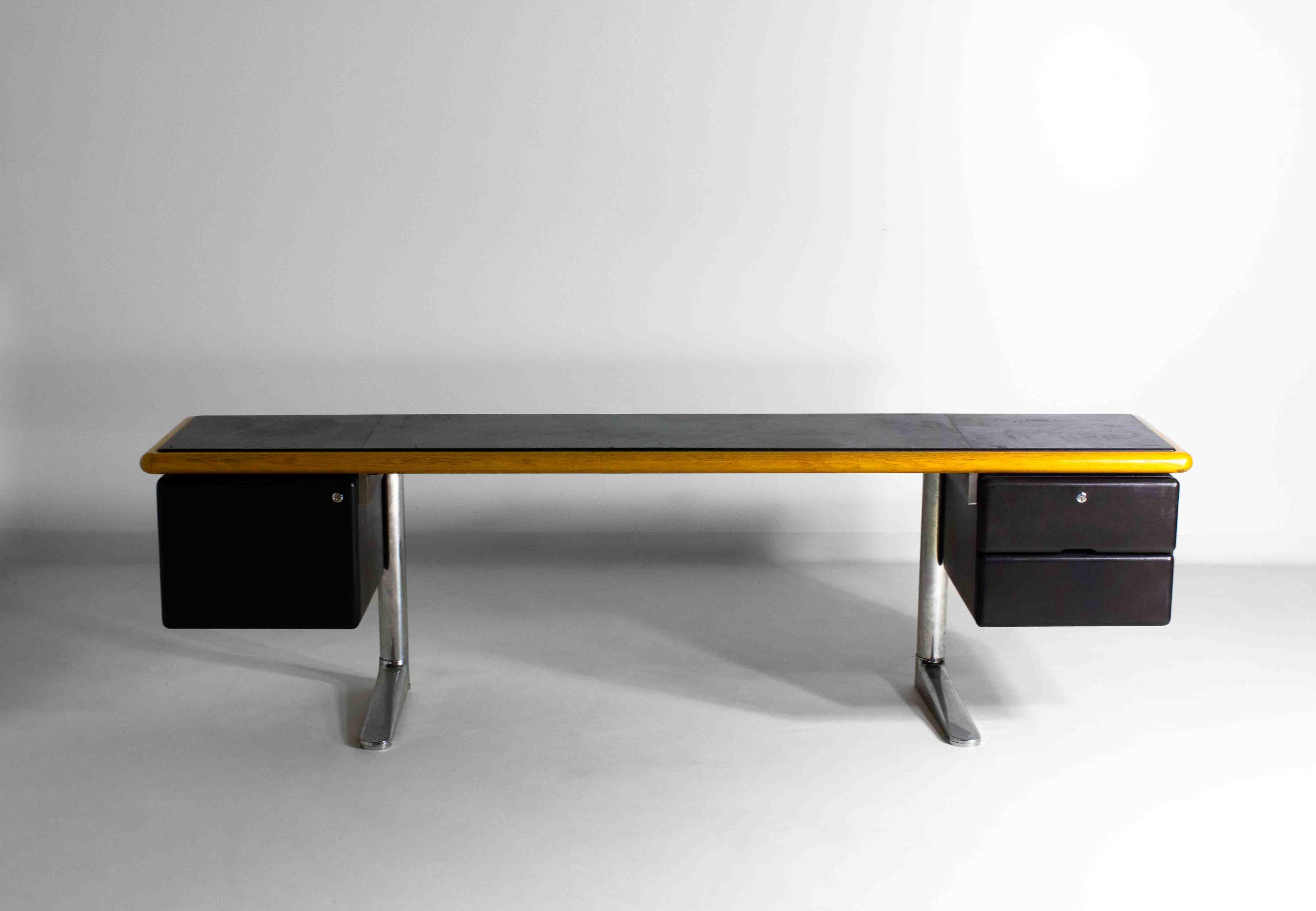 Designed in 1973 for Knoll International, this exec. sideboard is a quintessential example of mid-century modern office design. Platner, known for his wire creations, was also capable of creating more sleek and robust furniture, like this fine set.