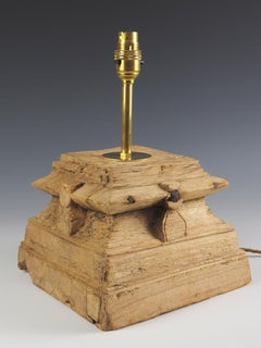 Unique Weathered Wood Aztec Temple Style Table Lamp