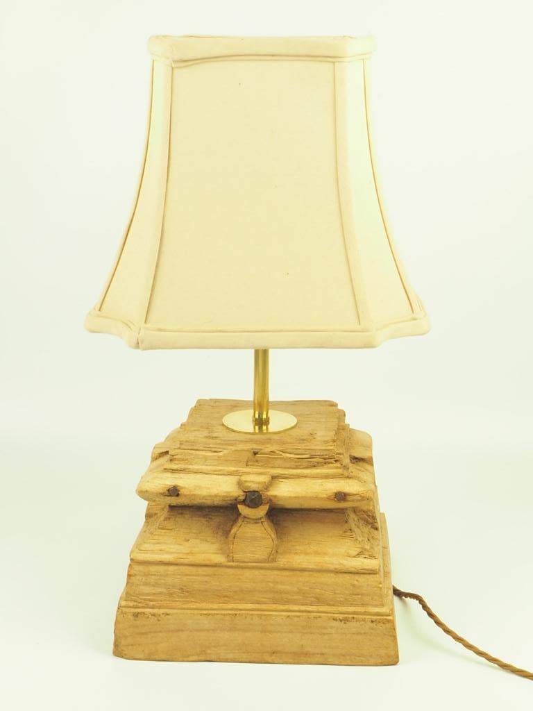 Driftwood Unique Weathered Wood Aztec Temple Style Table Lamp For Sale