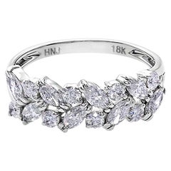 Unique Wedding Ring Band with Marquise Diamond and Round Diamond in White Gold